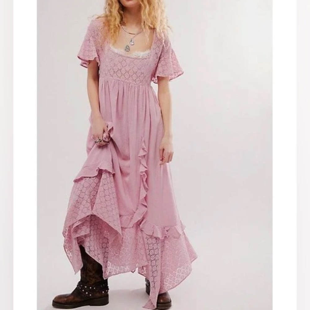 Free People Pink Lace Midi Dress